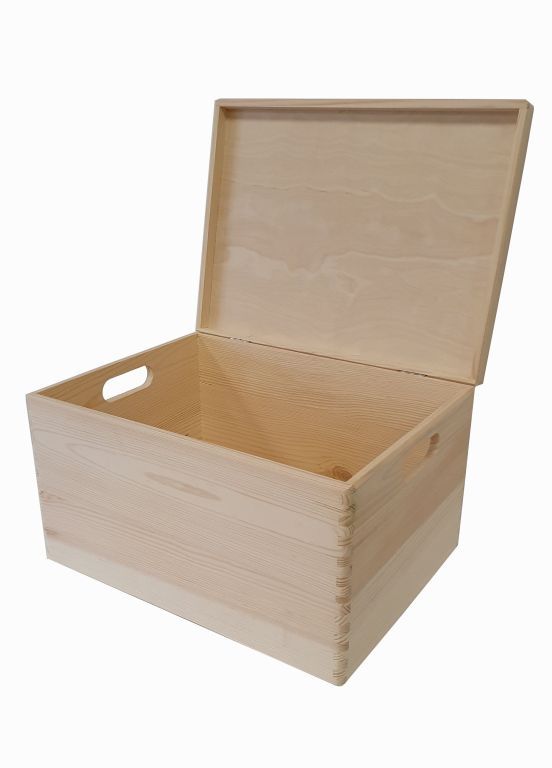 Dřevěný úložný box s víkem masivní dřevo nelakované, 40x30x23 cm