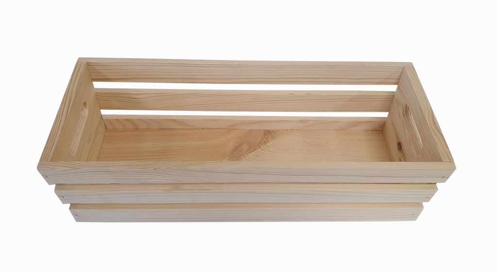 Dekorační obal na truhlíky dřevěný z masivu borovice, nelakovaný, 40x16x12,5 cm