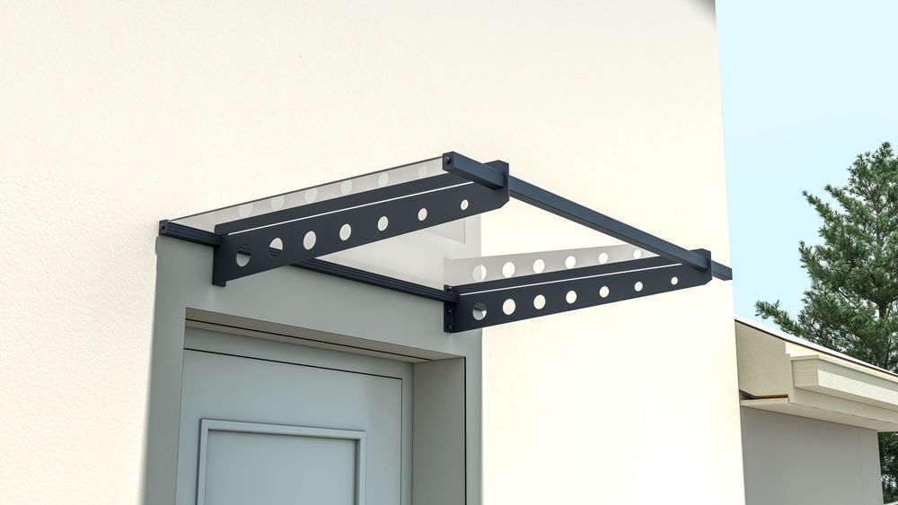 Moderní přístřešek nad vchodové dveře kov + plexisklo, černá / čirá, 120x80 cm