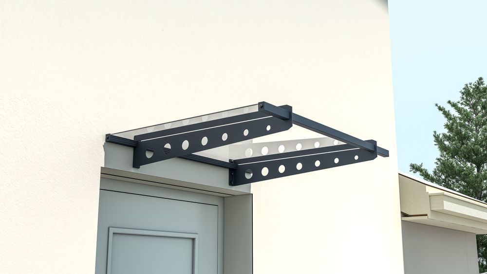 Moderní přístřešek nad vchodové dveře kov + plexisklo, černá / čirá, 100x80 cm