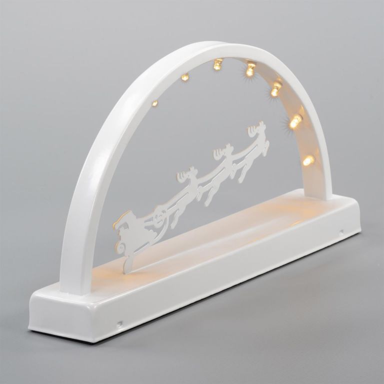 Svítící vánoční dekorace na baterie oblouk- Santa Claus + sobi, časovač, 31,5 cm