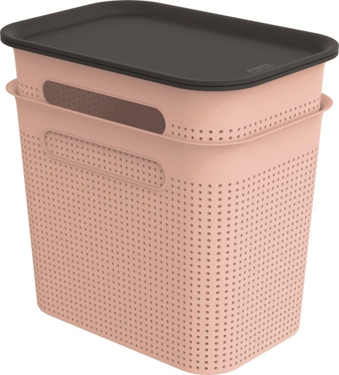 2x úložný plastový box s víkem děrovaný 7 L, růžový