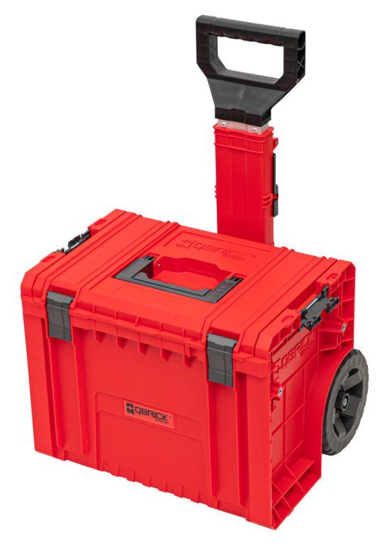 Box na nářadí s kolečky a výsuvným madlem, plast, červený, 45x39x69 cm