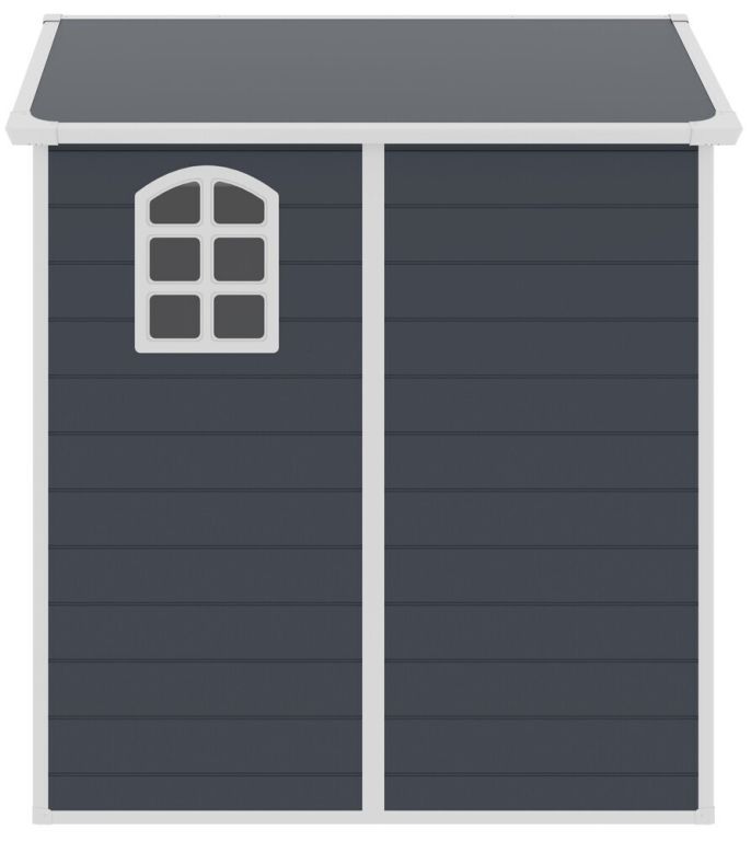 Menší zahradní domek tmavě šedý s bílým lemováním, plast, 192x190x226 cm