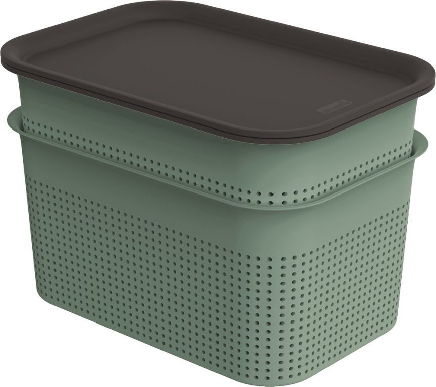 2x děrovaný úložný box s víkem 4,5 L, zelená / antracit