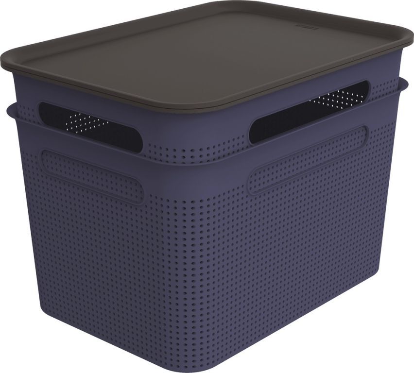 2x velký plastový úložný box s víkem do bytu / kanceláře, perforovaný, 2x16 L, modrá / antracit