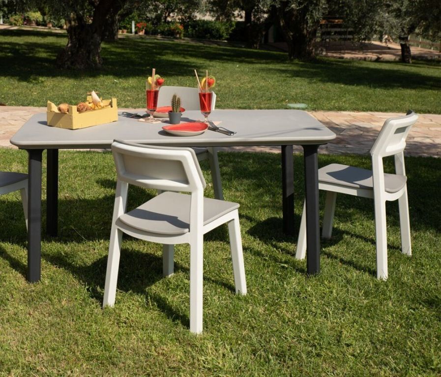 Obdélníkový velký jídelní plastový stůl venkovní pro 6 osob, grafit, 147x84 cm