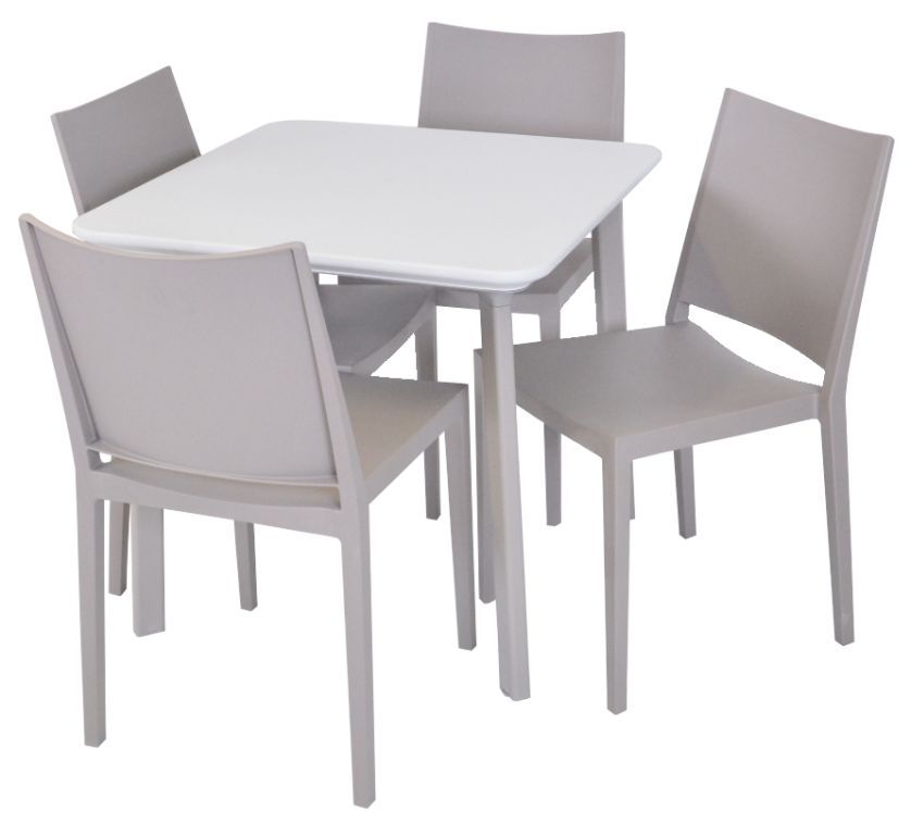 Malý čtvercový jídelní stůl pro 4 osoby plastový venkovní, světle šedý, 77x77 cm