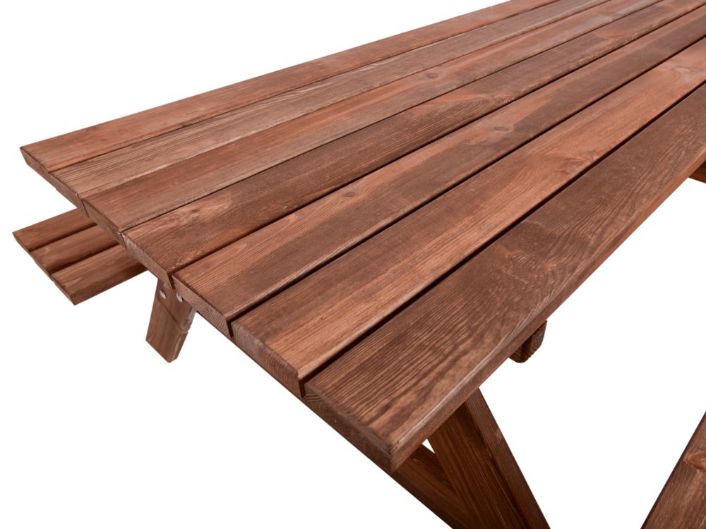 Dřevěný piknikový set venkovní stůl spojený s lavicemi, mořeno, 180 cm