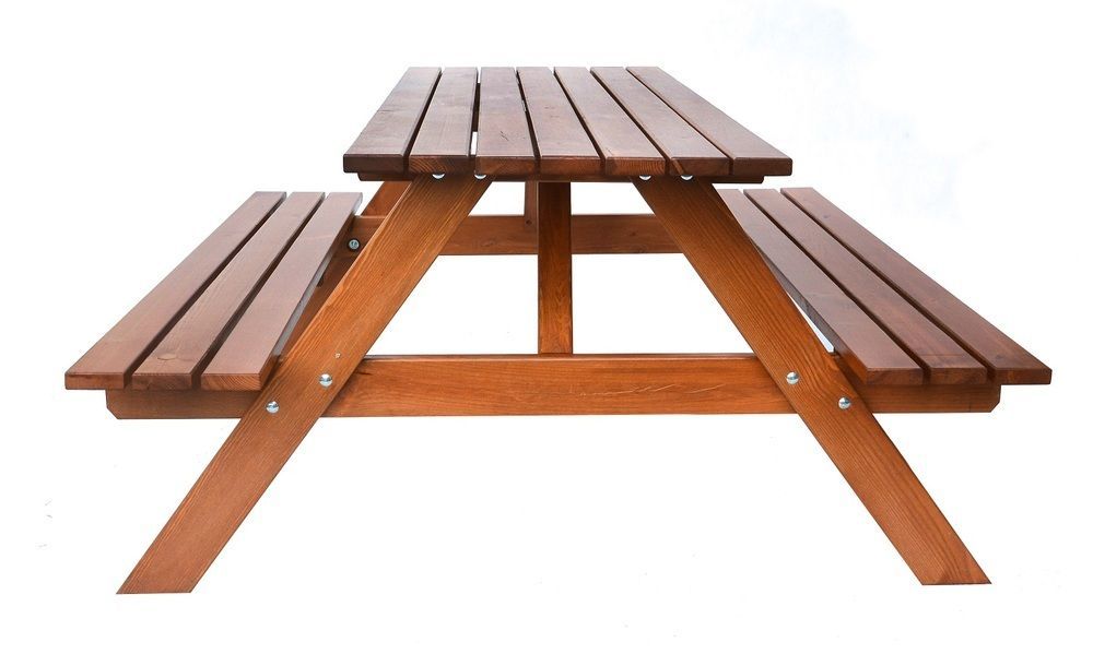 Dřevěný piknikový set venkovní stůl spojený s lavicemi, lakovaný, 200 cm